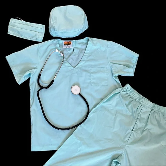 Kids Doctor Physician Costume child Size 8-10 Green Scrubs Stethoscope Get Real - Picture 2 of 9